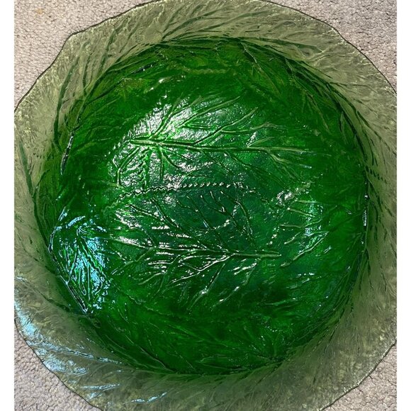 Stunning Vintage Green Glass Leaf Bowl, Pertti Santalahti Style -  Large 15.5" - Picture 5 of 6